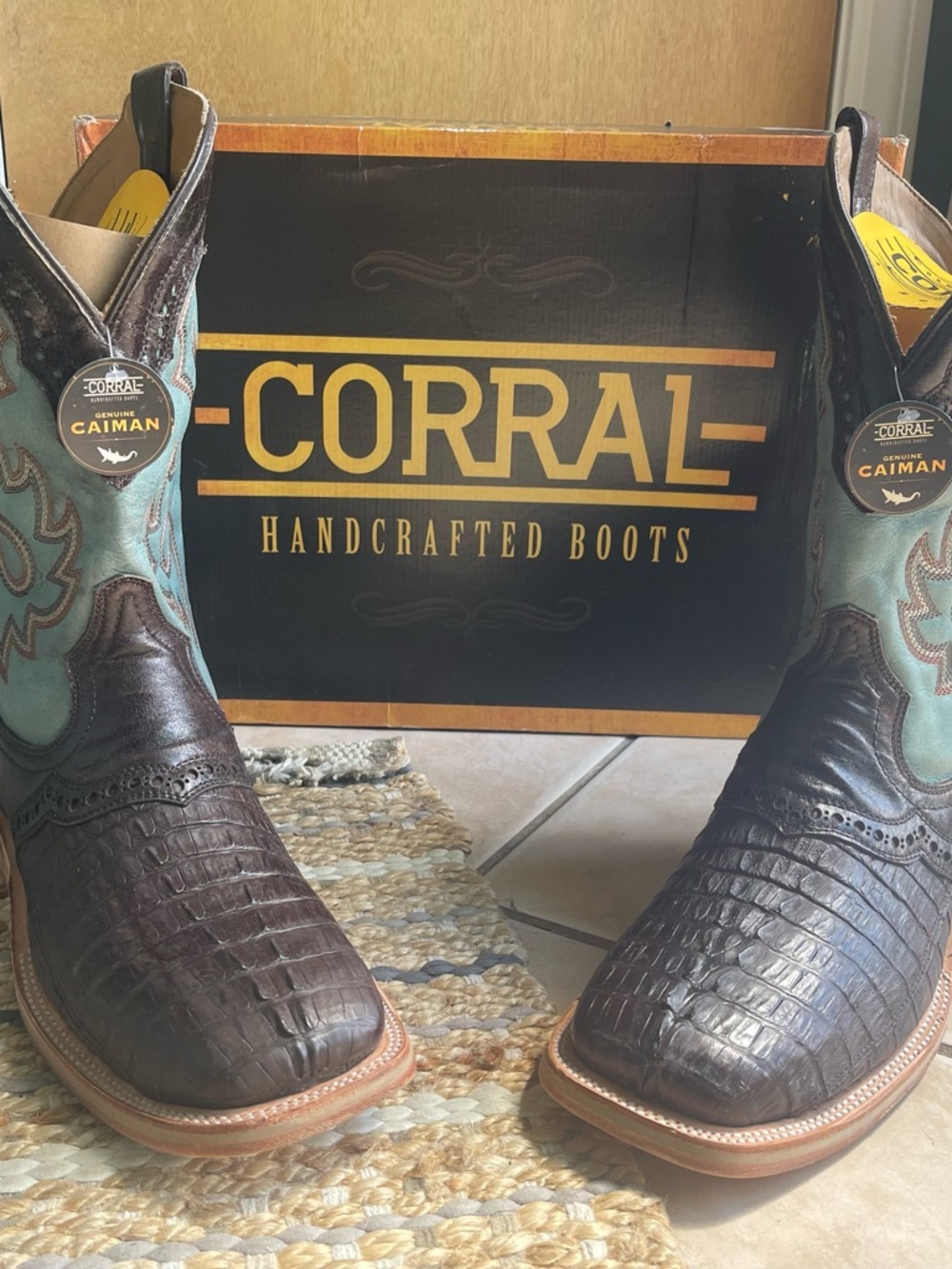 Corral Brown & Teal Caiman Leather Western Boots Men’s 13